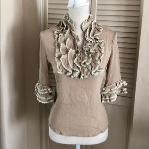 Ruffle detail 3/4 silk blouse